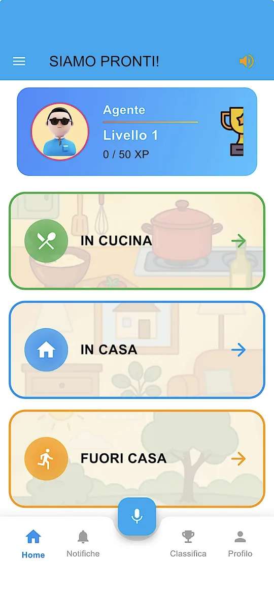 Schermata iniziale di AidHome con le aree della giornata
